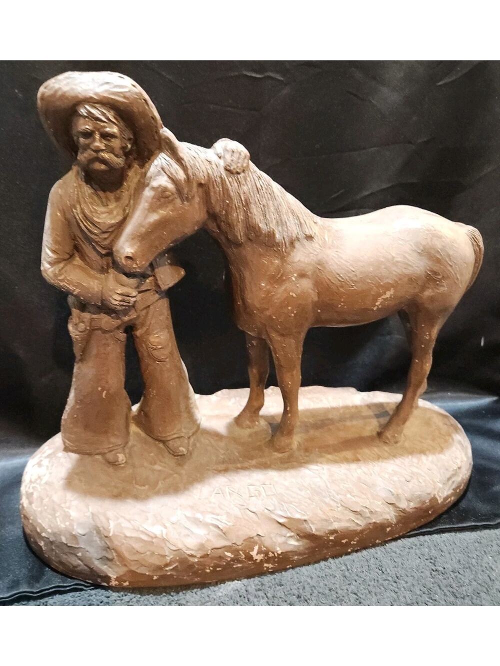 Largo Sculpture Quirt 'N Old Spur 11" Tall 14" Long Cowboy And Horse